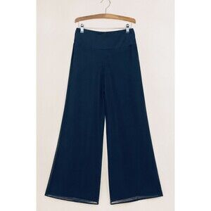 Last Tango Navy Sheer Lined Wide Leg Pants Women’s Sz M Pull On Dressy Palazzo